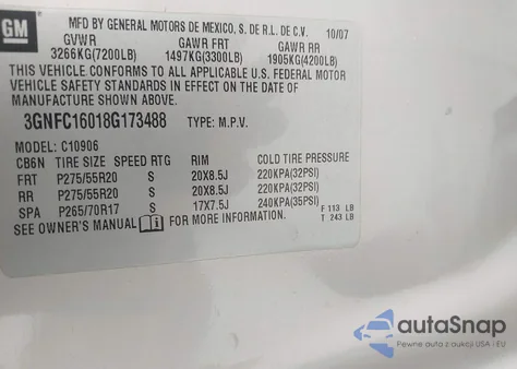 2008 Chevrolet Suburban 1500 Ltz из США, поврежденный, VIN 3GNFC16018G173488